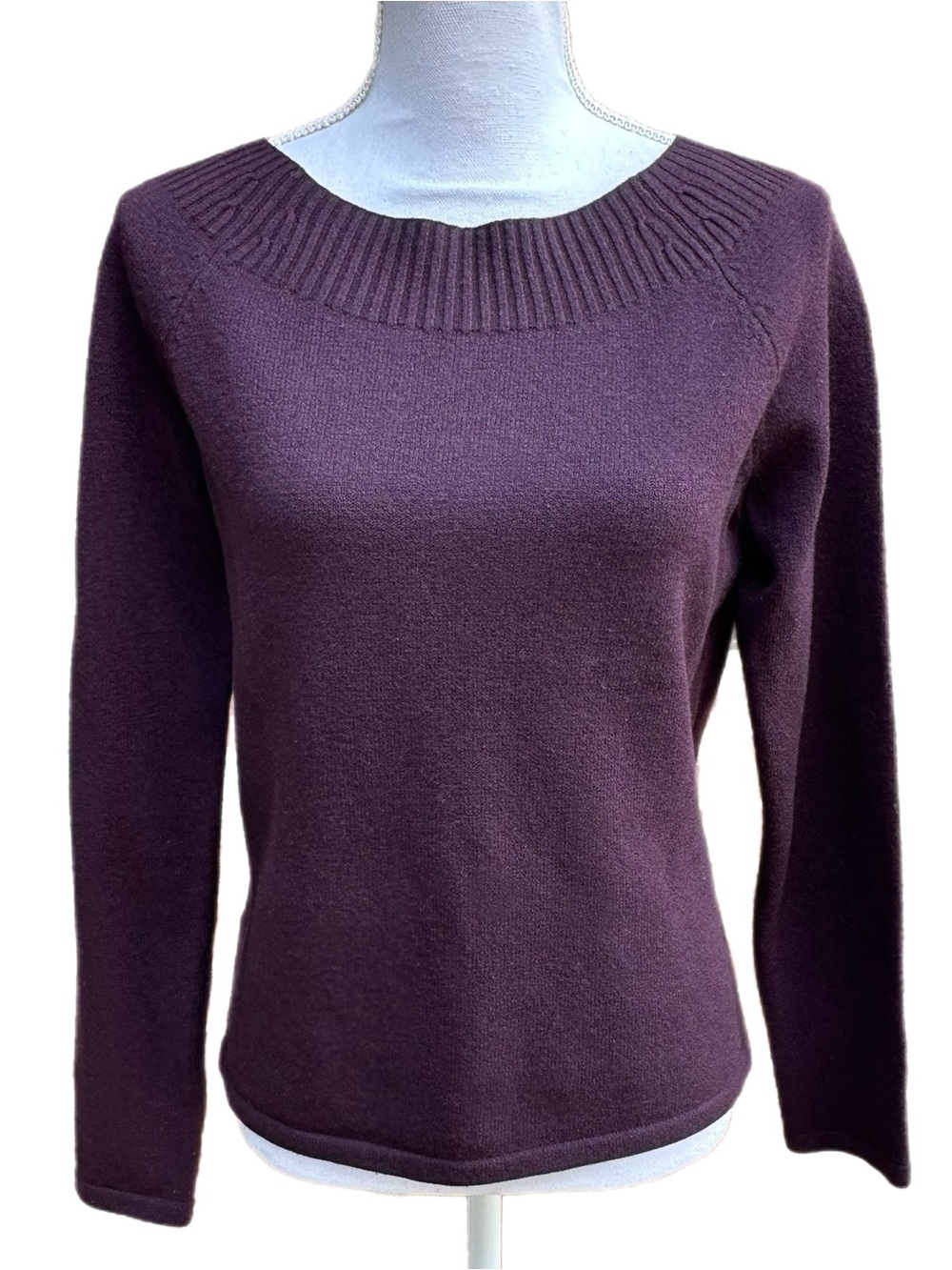 Ann Taylor Merino Wool Ribbed Boatneck Sweater - Plum